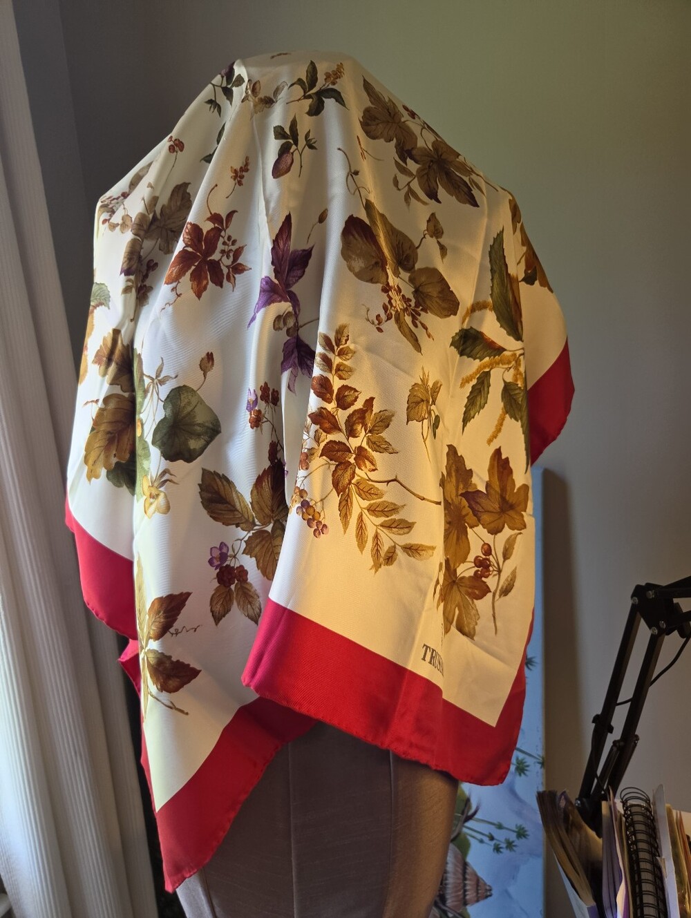 Trussardi Floral Botanical Silk Scarf with Red Border